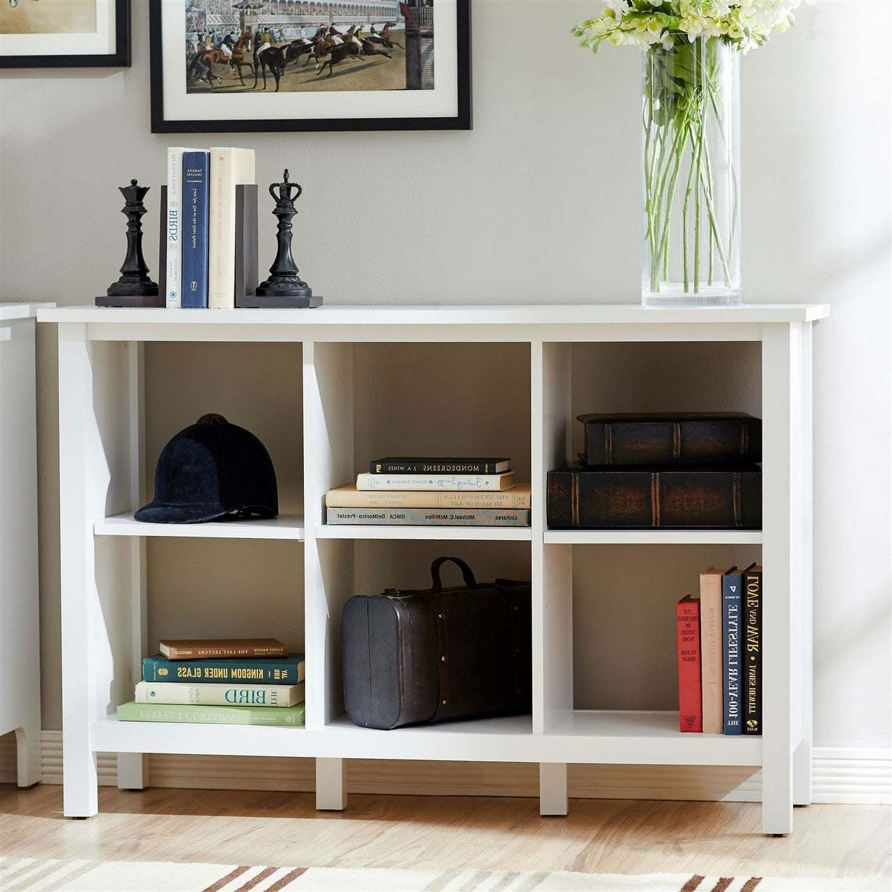 Adjustable Shelf 6-Cube Bookcase Storage Unit Sideboard in White-2