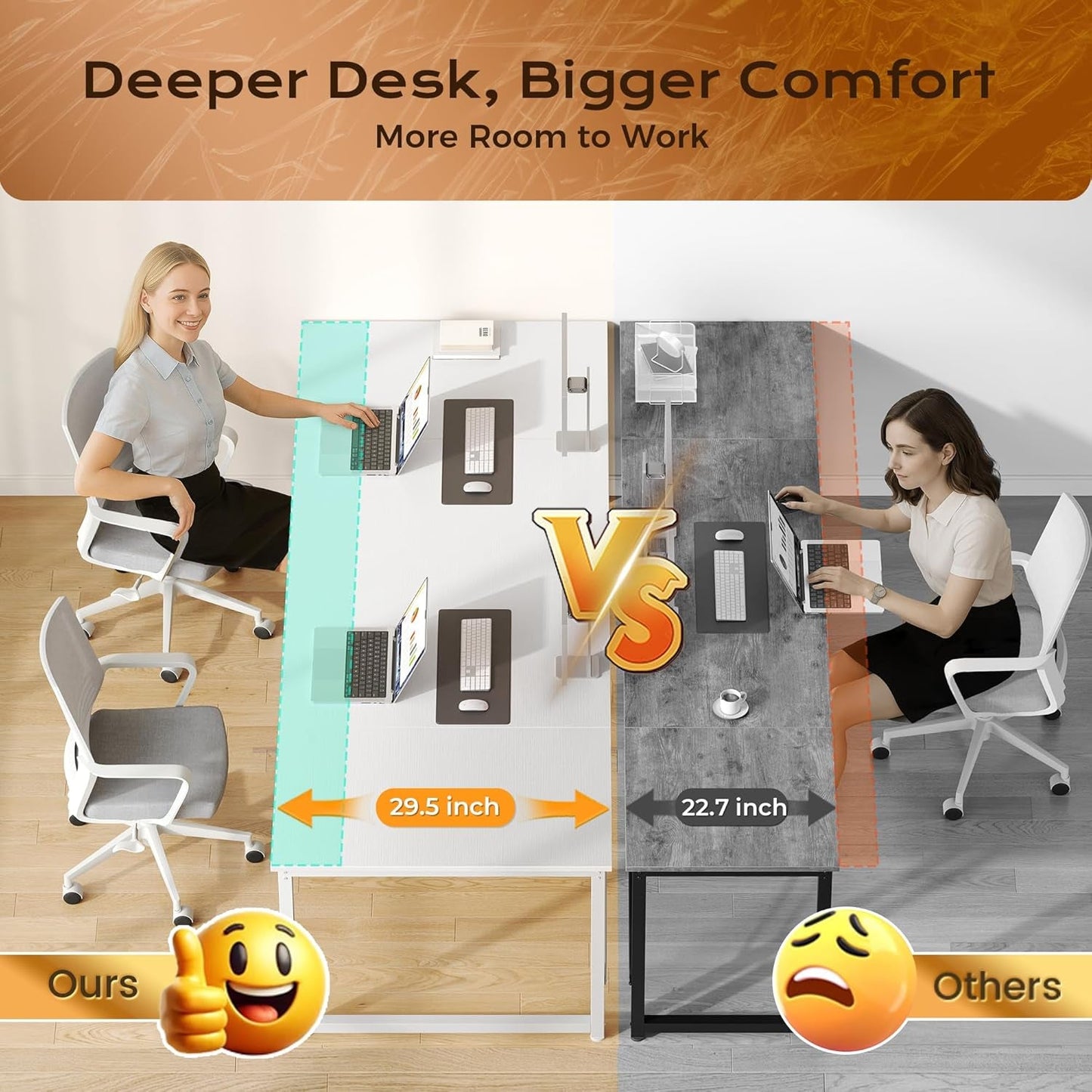 63 X 29.5 Inch Computer Desk with Deeper Desktop, Gaming Office Writing Work Desk for Home Office, Study, Bedroom, Work from Home, Metal Frame, White-4