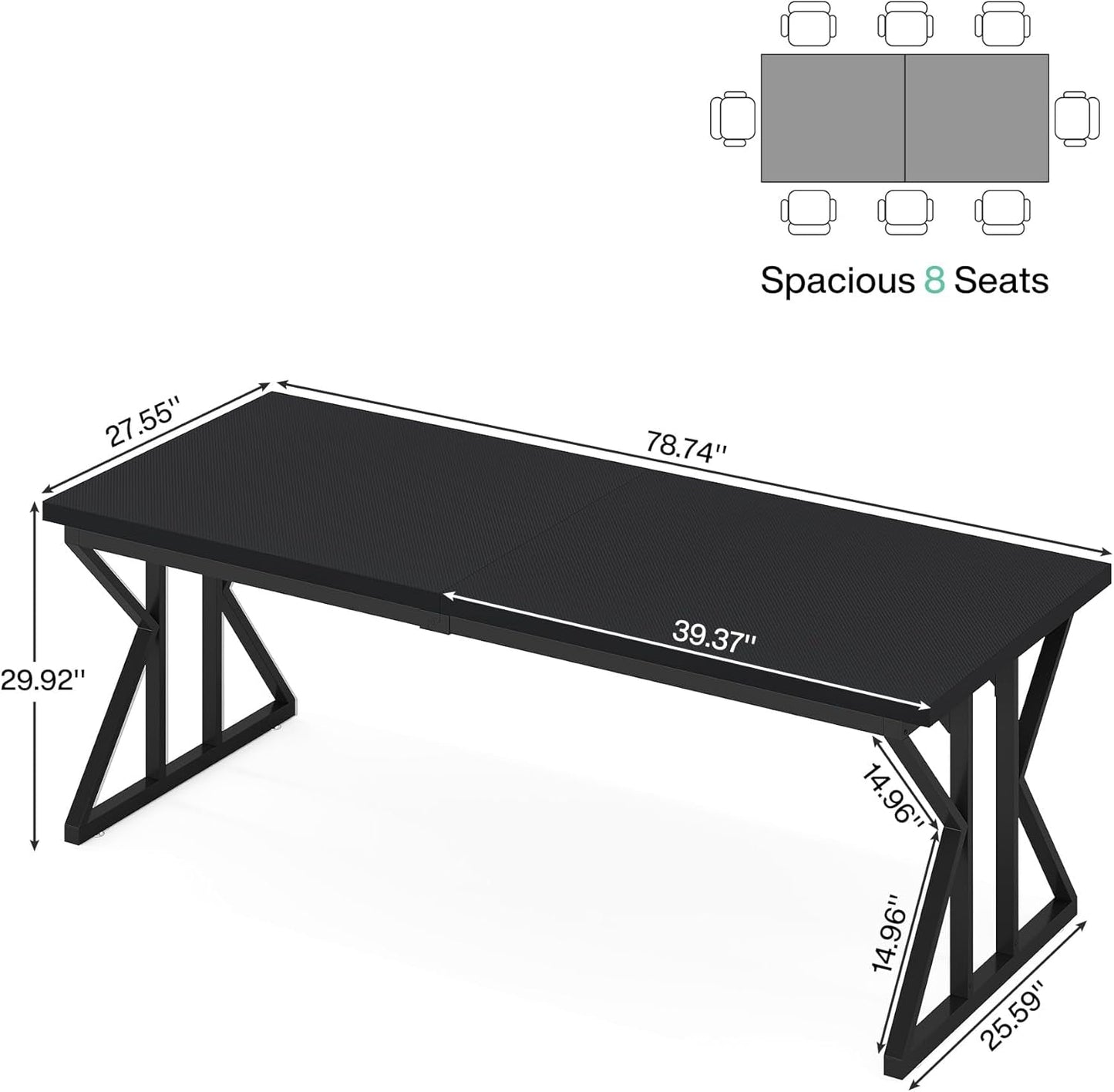 78.7-Inch Executive Desk, Large Computer Office Desk Workstation, Modern Simple Style Laptop Desk Study Writing Table Business Furniture for Home Office (Black, 78.7 Inch)-1