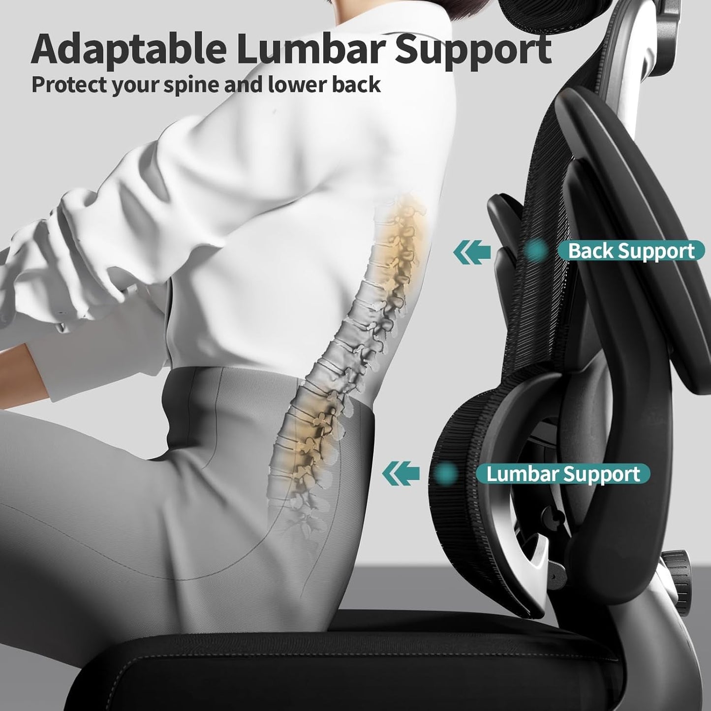 Office Chair Ergonomic Desk Chair, 330 LBS Home Mesh Office Desk Chairs with Wheels, Comfortable Gaming Chair, High Back Office Chair for Long Hours (Black)-4
