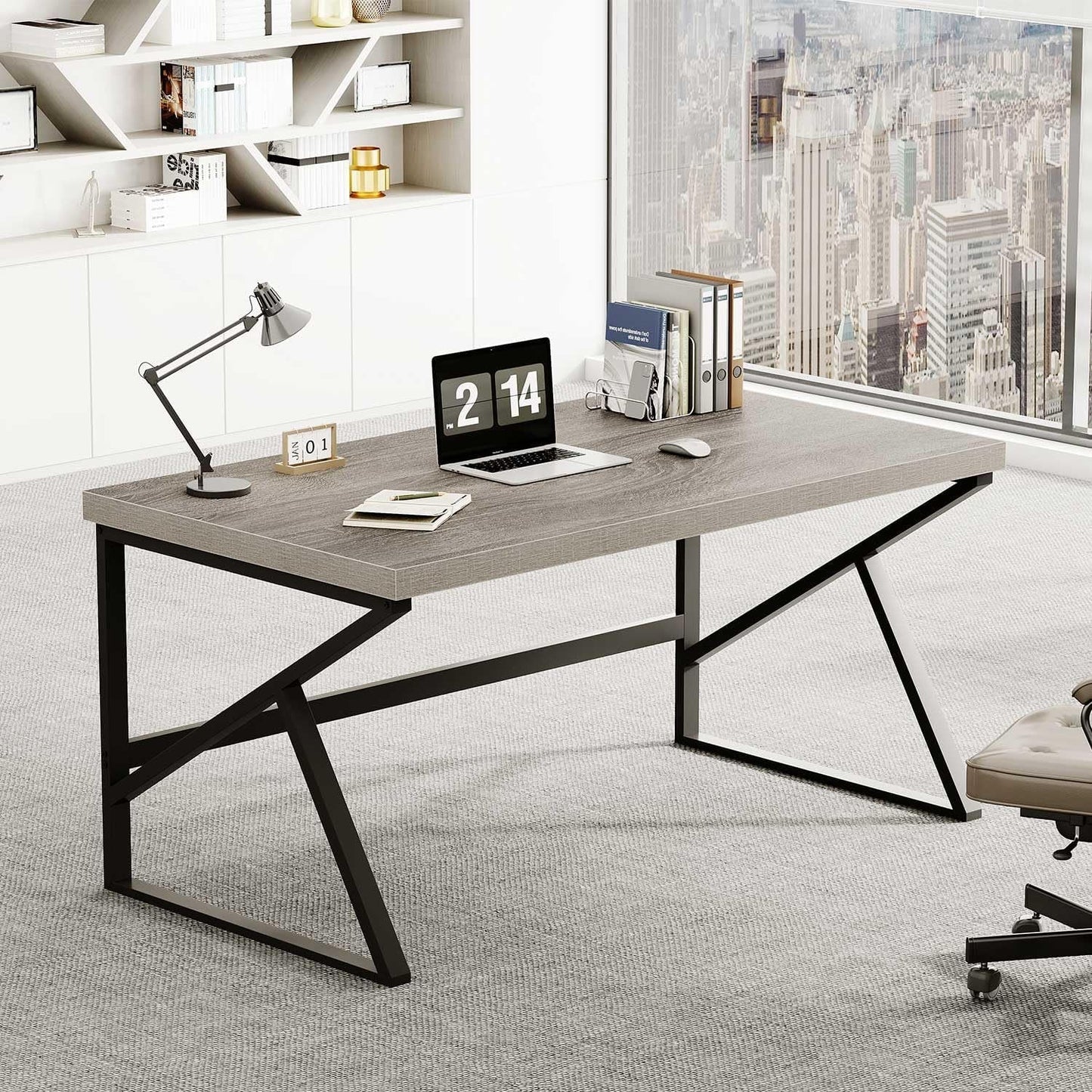 Gray Industrial Computer Desk for Home Office and Gaming-0