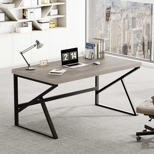 Gray Industrial Computer Desk for Home Office and Gaming-0