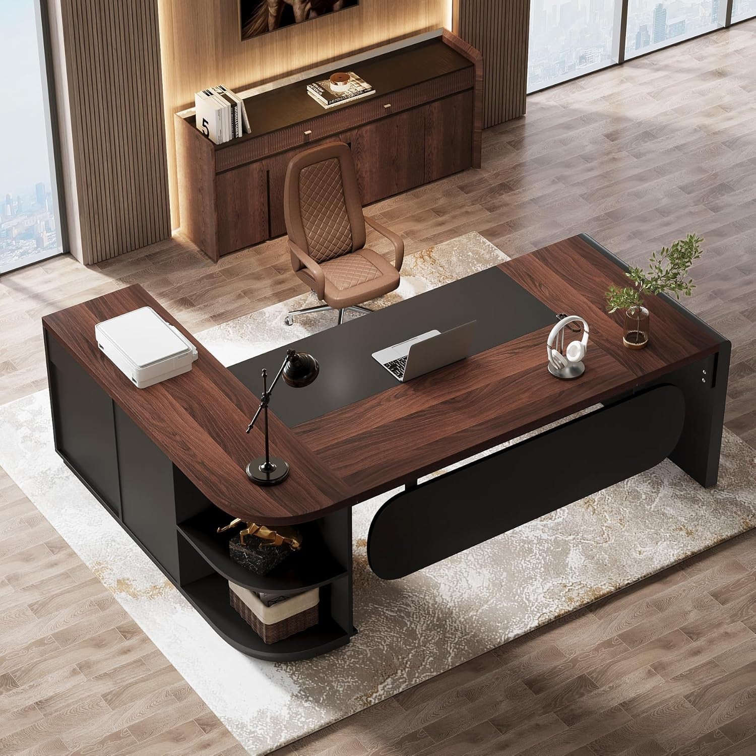 L Shaped Desk With Storage Shelves For Home Office-3