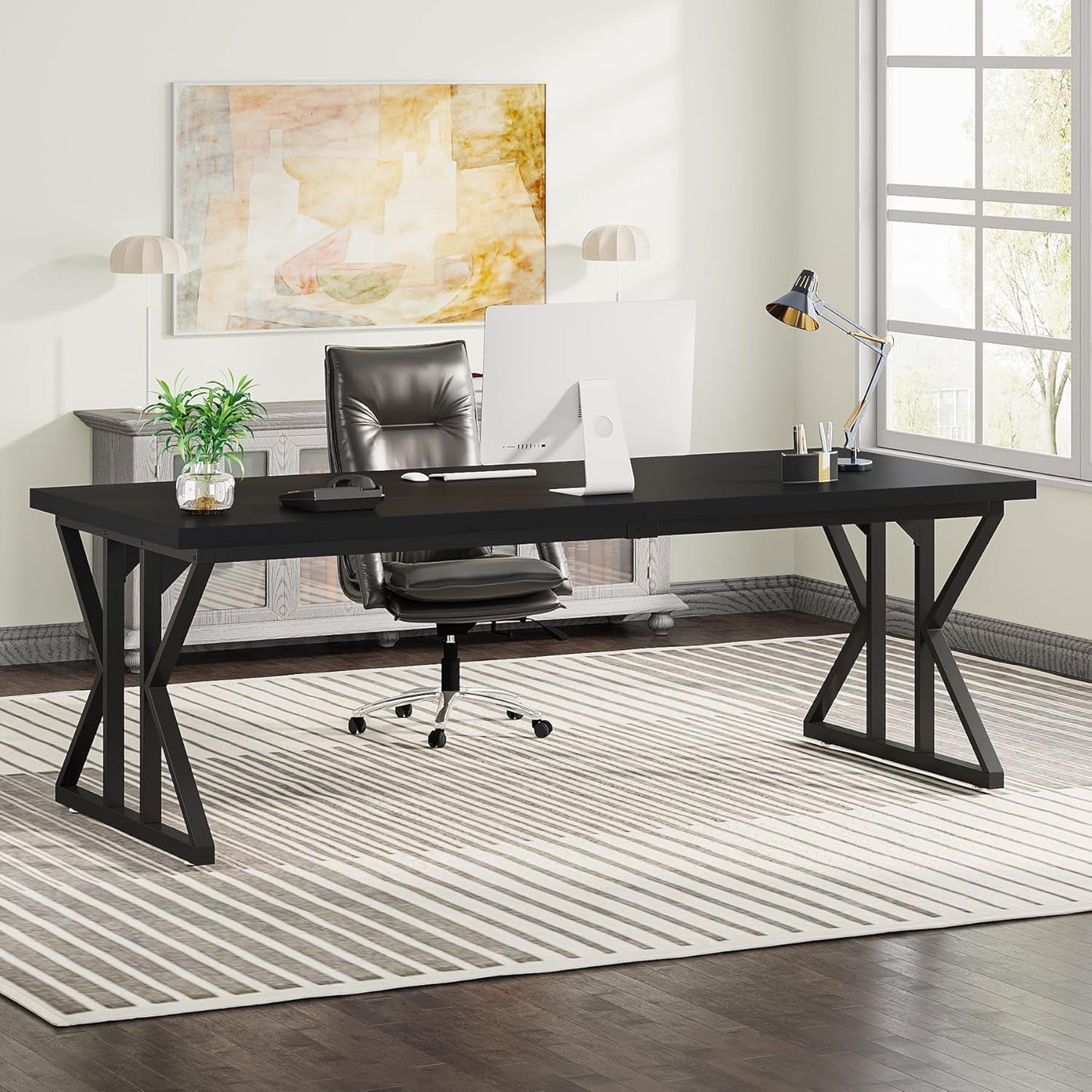 78.7-Inch Executive Desk, Large Computer Office Desk Workstation, Modern Simple Style Laptop Desk Study Writing Table Business Furniture for Home Office (Black, 78.7 Inch)-3