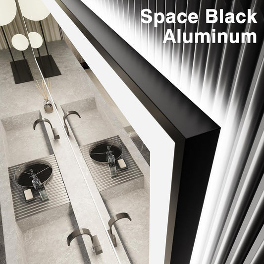 60X40 LED Mirror for Bathroom - Matte Black Framed (Front and Backlit), Anti-Fog Vanity Mirror with Lights,Stepless Dimmable Lit Mirror,3 Colors Smart Mirror(Horizontal/Vertical)-1
