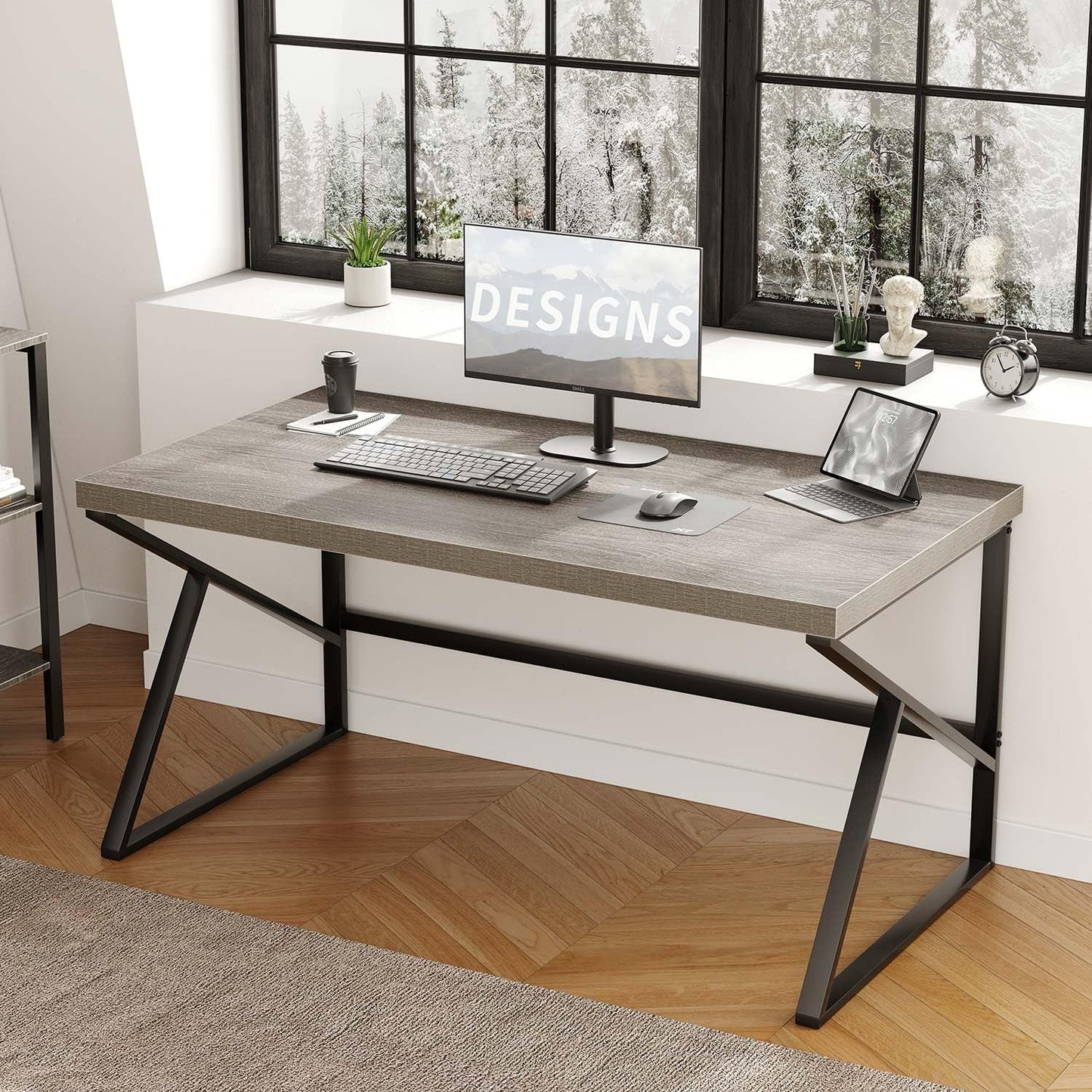 Gray Industrial Computer Desk for Home Office and Gaming-2