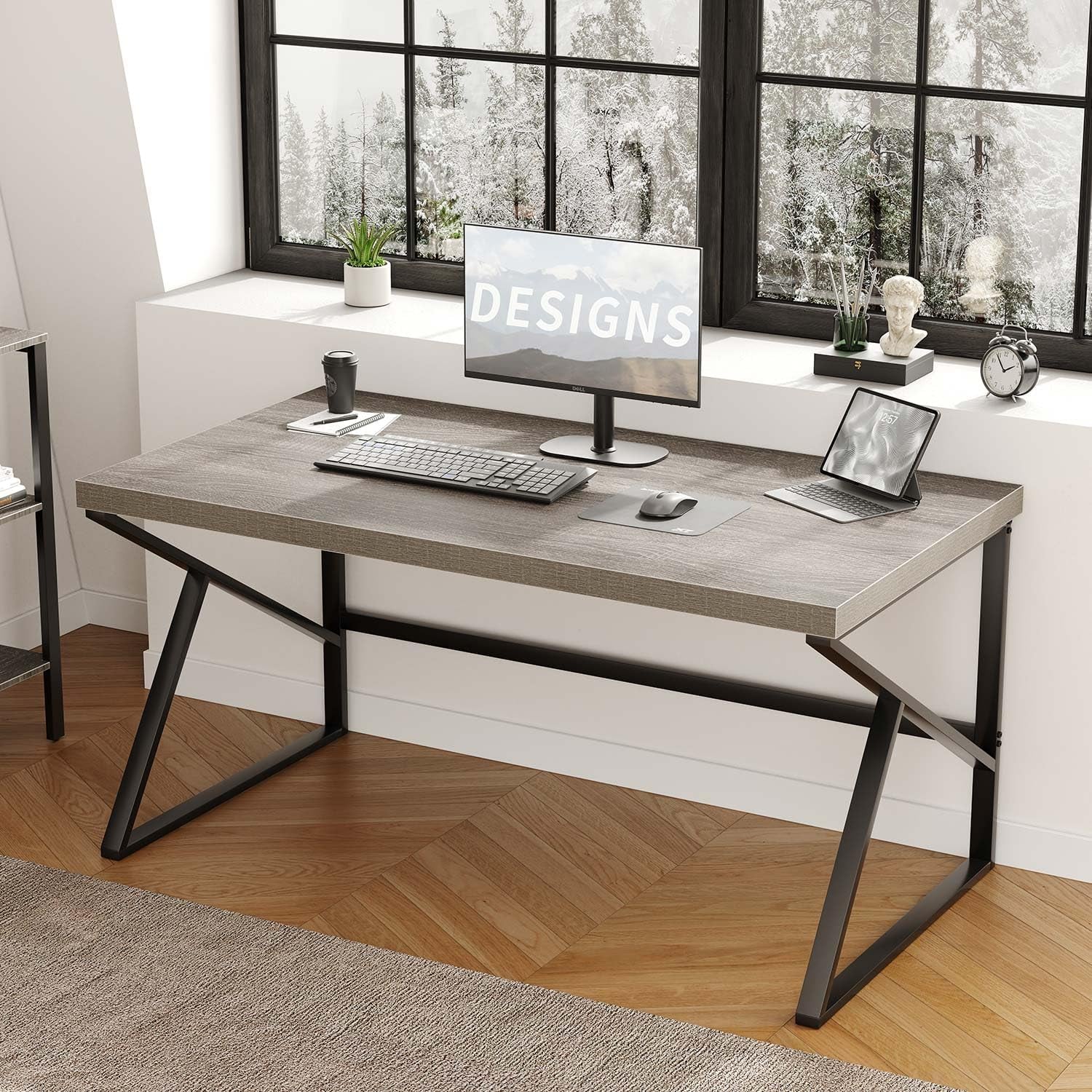 Gray Industrial Computer Desk for Home Office and Gaming-2