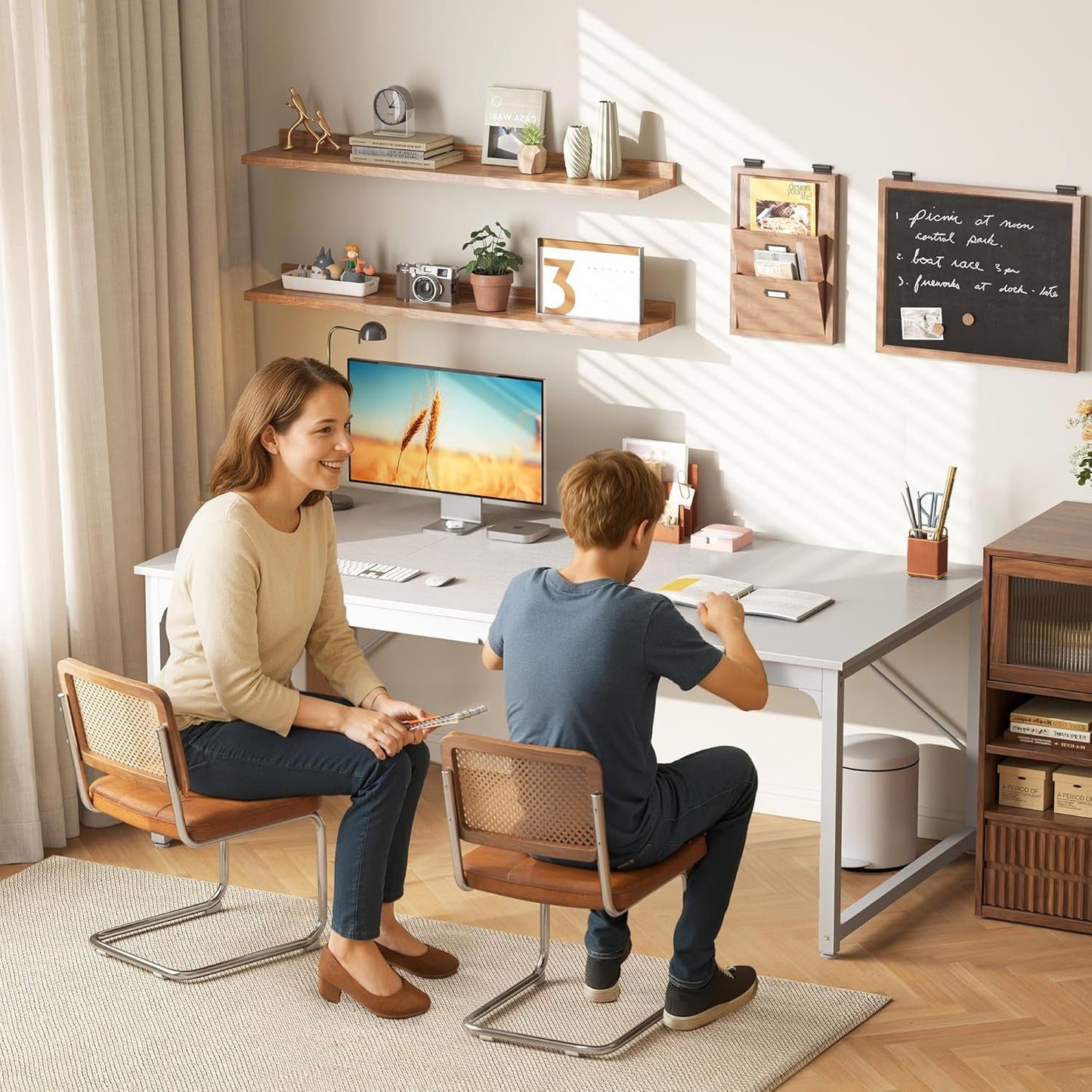 63 X 29.5 Inch Computer Desk with Deeper Desktop, Gaming Office Writing Work Desk for Home Office, Study, Bedroom, Work from Home, Metal Frame, White-1