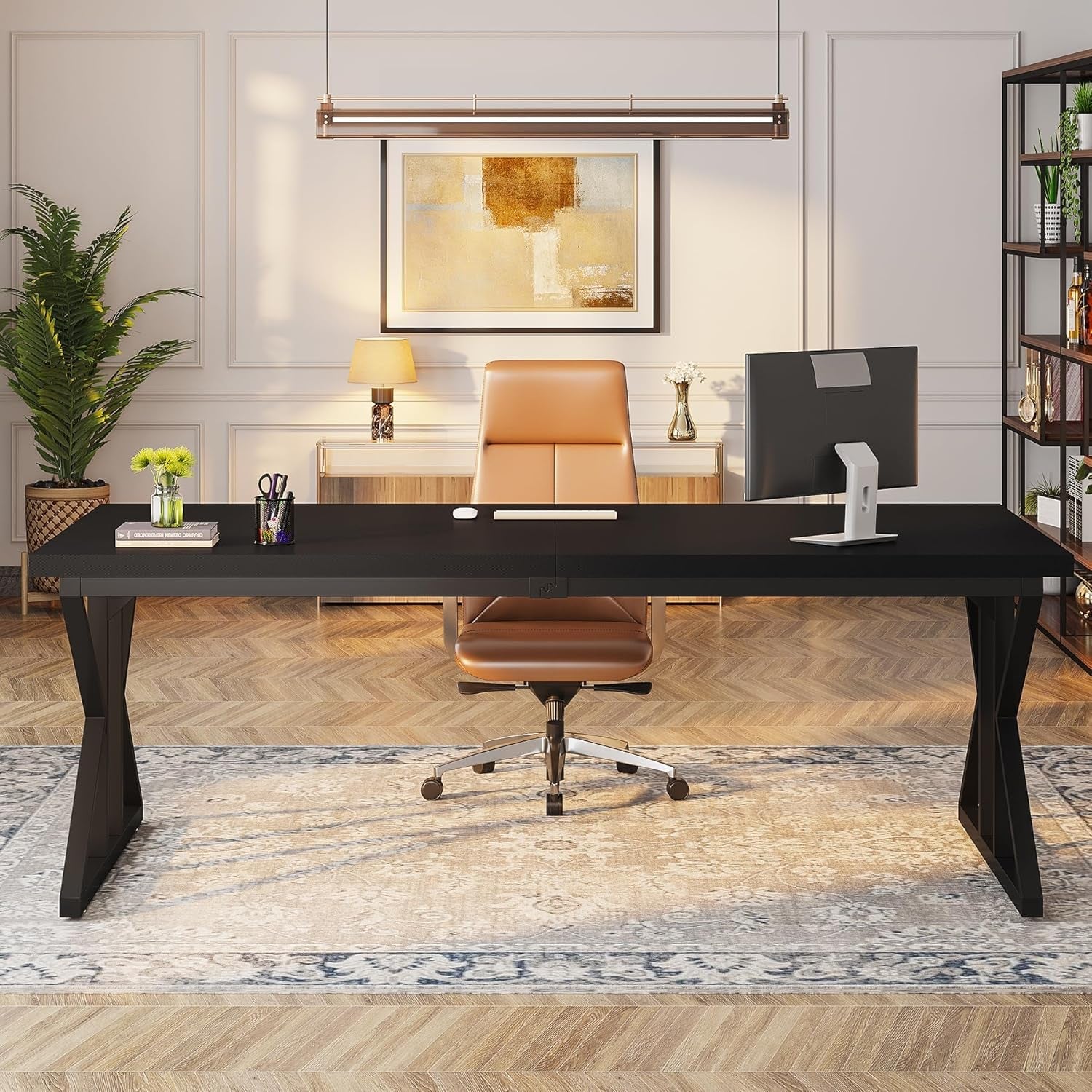78.7-Inch Executive Desk, Large Computer Office Desk Workstation, Modern Simple Style Laptop Desk Study Writing Table Business Furniture for Home Office (Black, 78.7 Inch)-4