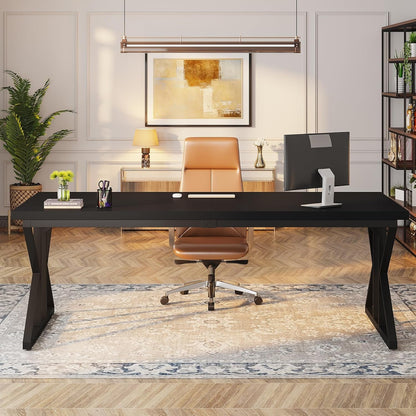 78.7-Inch Executive Desk, Large Computer Office Desk Workstation, Modern Simple Style Laptop Desk Study Writing Table Business Furniture for Home Office (Black, 78.7 Inch)-4