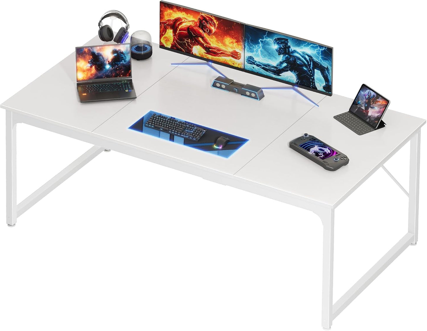 63 X 29.5 Inch Computer Desk with Deeper Desktop, Gaming Office Writing Work Desk for Home Office, Study, Bedroom, Work from Home, Metal Frame, White-0