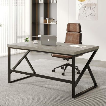 Gray Industrial Computer Desk for Home Office and Gaming-4