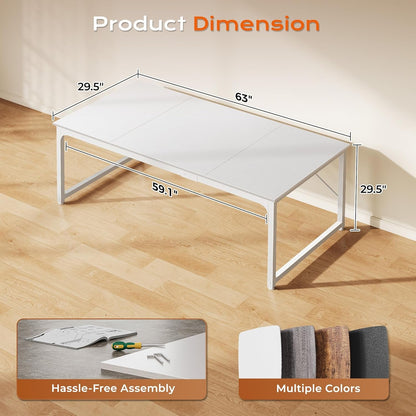 63 X 29.5 Inch Computer Desk with Deeper Desktop, Gaming Office Writing Work Desk for Home Office, Study, Bedroom, Work from Home, Metal Frame, White-2