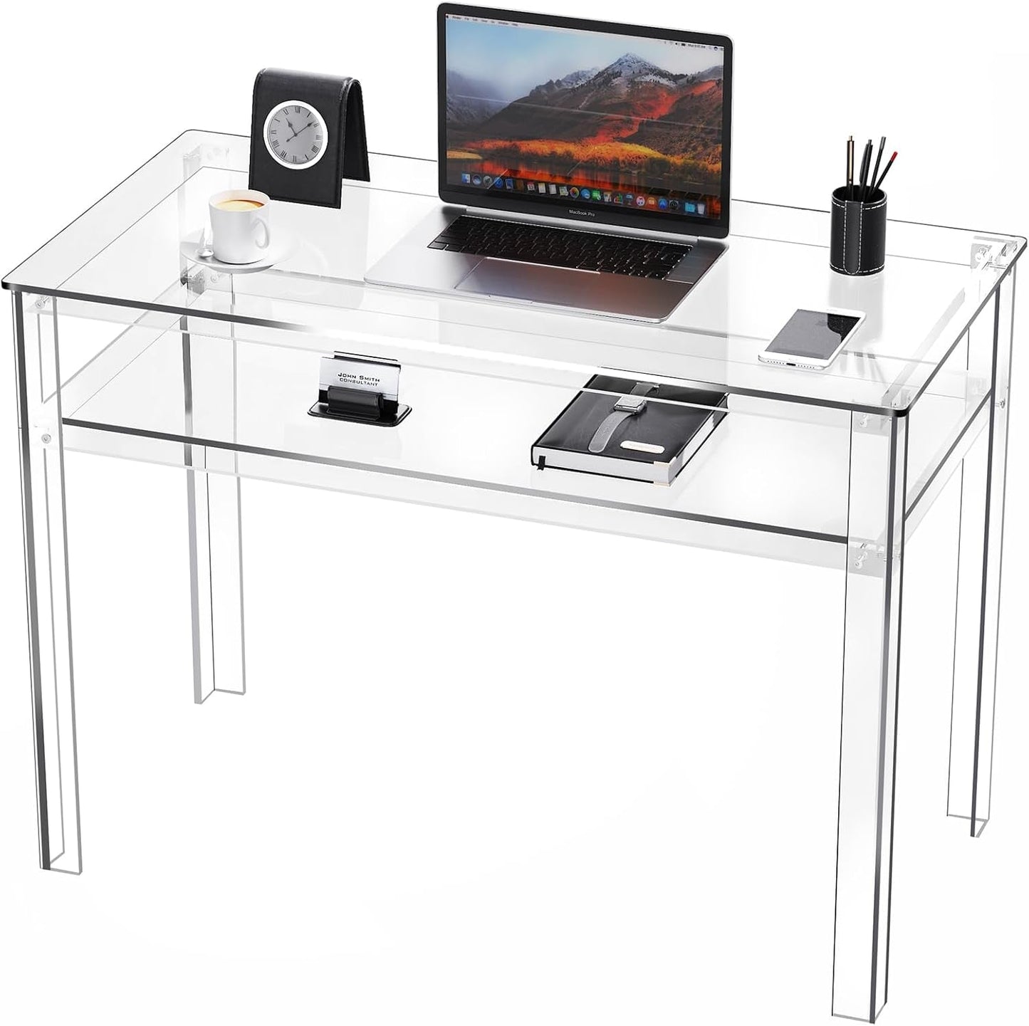 Clear Acrylic Desk with Open Storage for Home Office-0