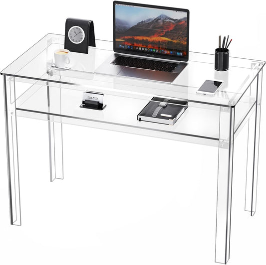Clear Acrylic Desk with Open Storage for Home Office-0