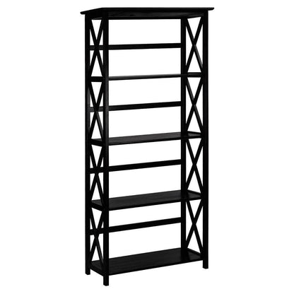 Tall 5-Tier Bookcase in Black Wood Finish-2