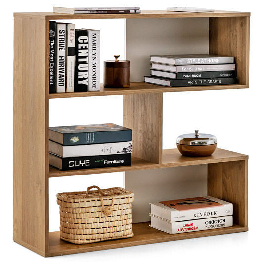 Concave Bookshelf 3-Shelf Open Bookcase with Anti-Toppling Device for Living Room Study Office-0