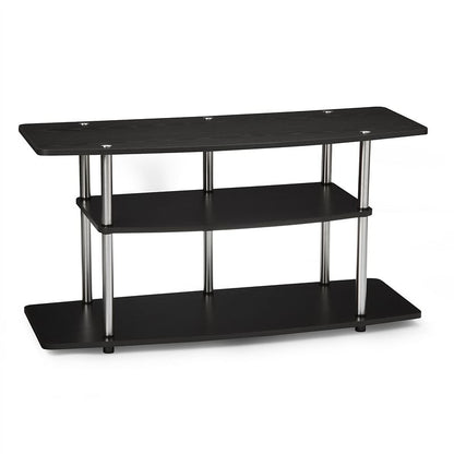 3-Tier Flat Screen TV Stand in Black Wood Grain / Stainless Steel-0