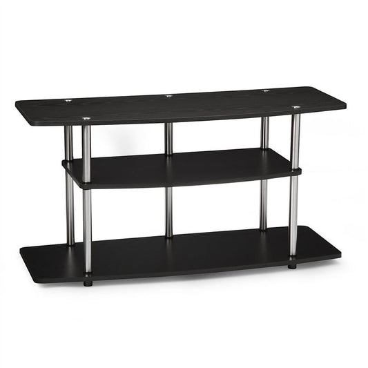 3-Tier Flat Screen TV Stand in Black Wood Grain / Stainless Steel-0