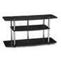 3-Tier Flat Screen TV Stand in Black Wood Grain / Stainless Steel-0