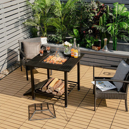 31 Inch Outdoor Fire Pit Dining Table with Cooking BBQ Grate-1