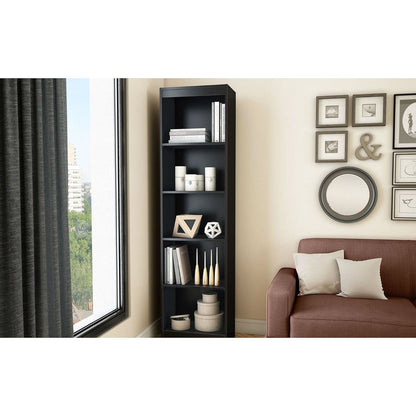 5-Shelf Narrow Bookcase Black Finish-0