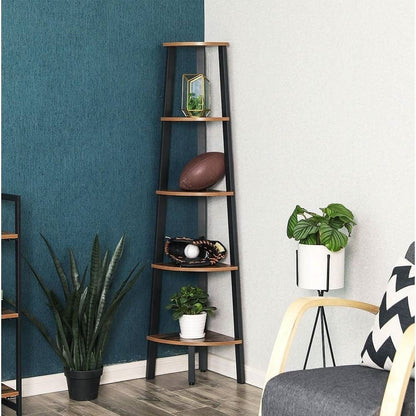Modern 4-Shelf Brown Black Corner Shelving Unit Slim Bookcase-1