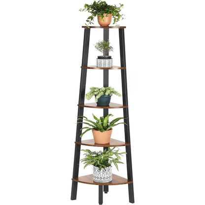 Modern 4-Shelf Brown Black Corner Shelving Unit Slim Bookcase-2