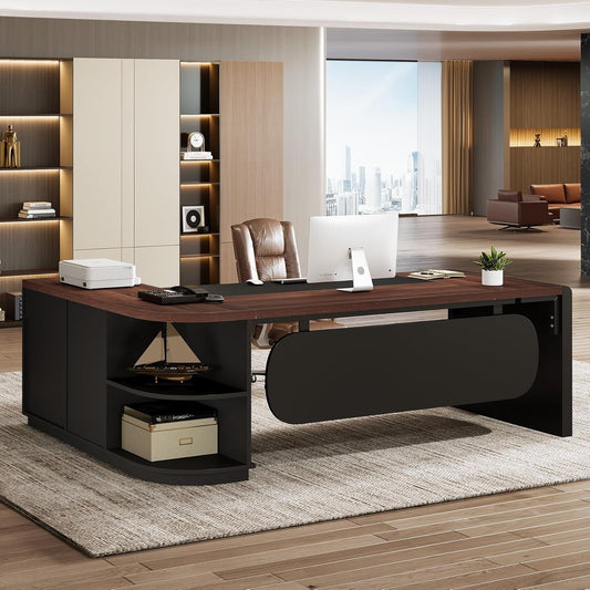 L Shaped Desk With Storage Shelves For Home Office-0