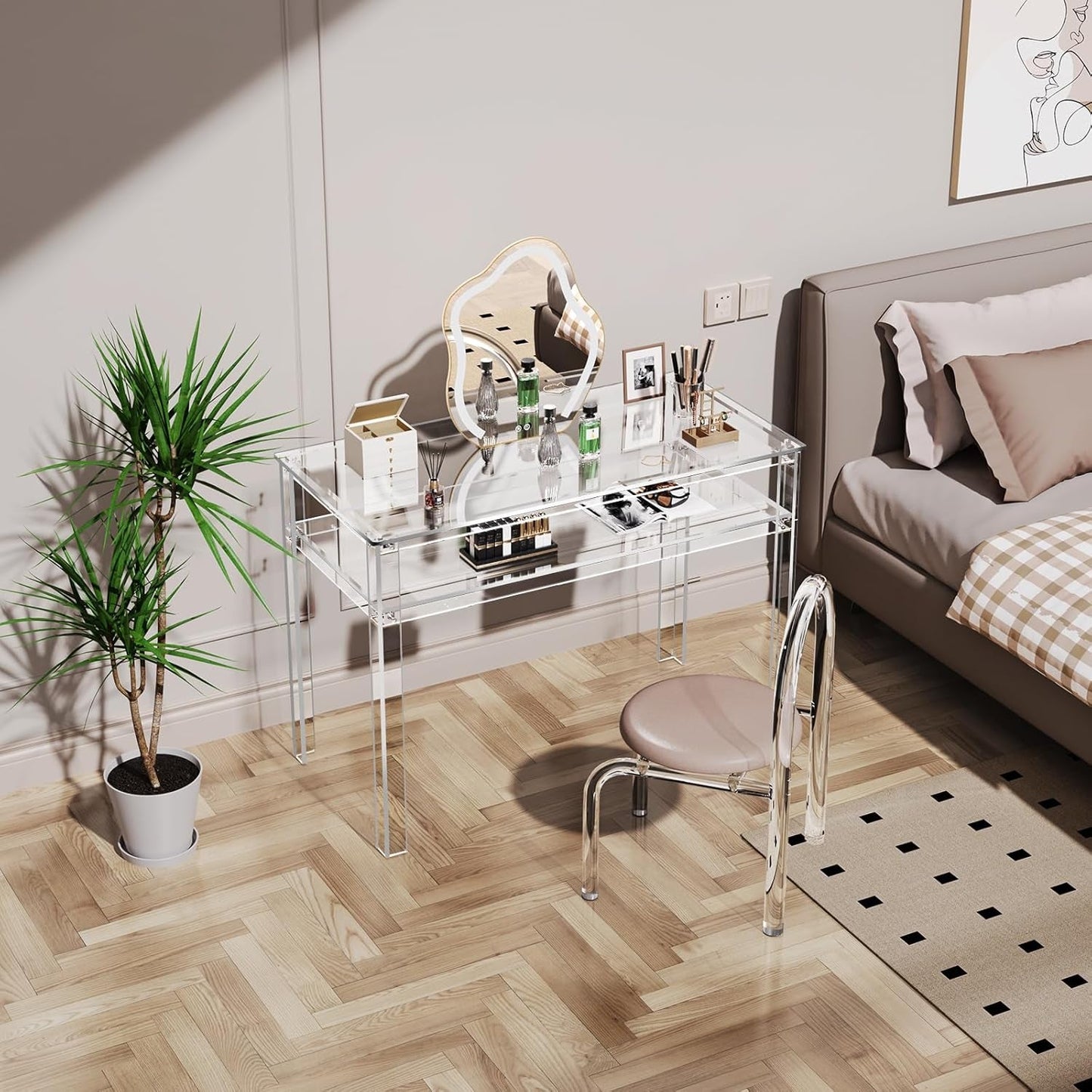 Clear Acrylic Desk with Open Storage for Home Office-1