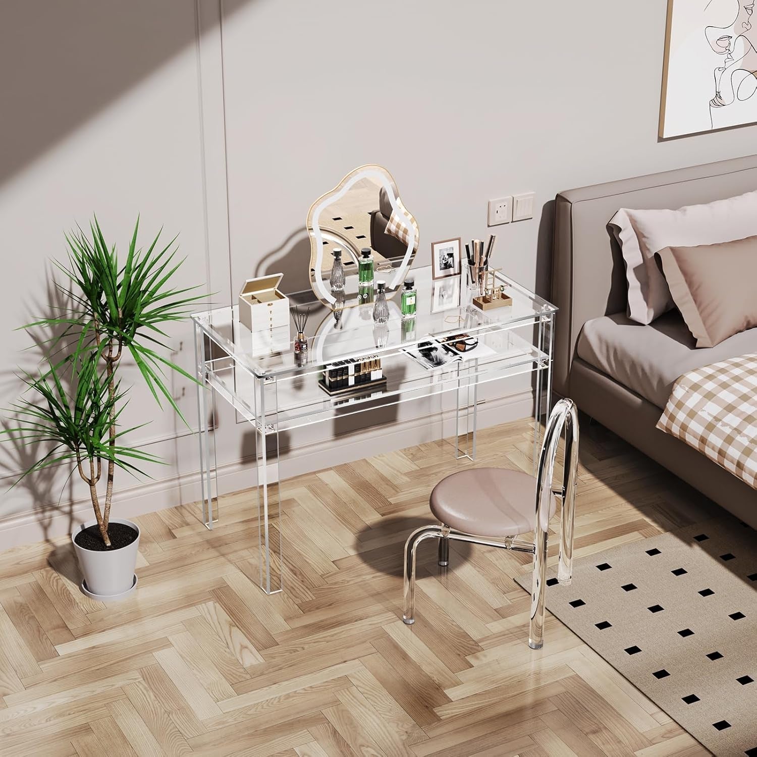 Clear Acrylic Desk with Open Storage for Home Office-1
