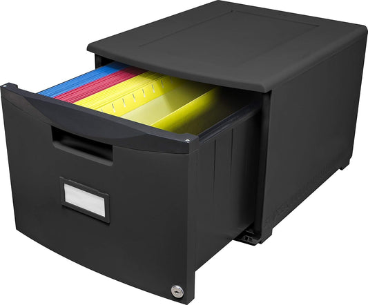 Plastic One-Drawer File Cabinet – Locking Document Organizer for Home and Office, Black, 1-Pack (61265B01C)-0