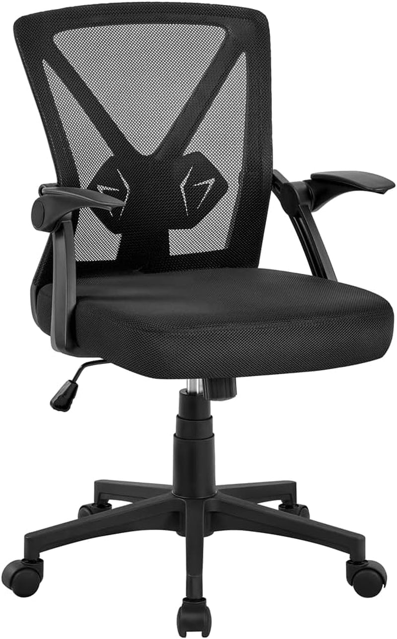 Home Office Chair Work Desk Chair Swivel Computer Mesh Chair with Flip-Up Arms Adjustable Height Lumbar Support Executive Office Task Chair for Home Office Students Study, Black-0